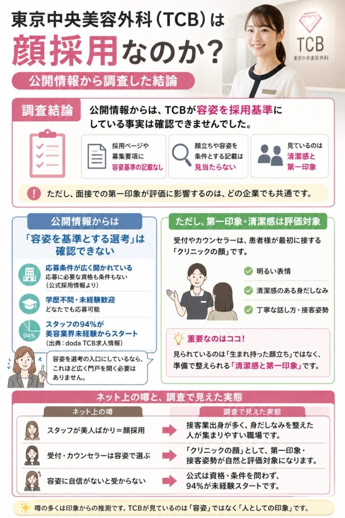 東京中央美容外科（TCB）は顔採用なのか【調査結論】